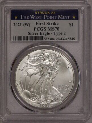 2021 (W) Silver Eagle First Strike Type 2 MS70 PCGS West Blue Label
