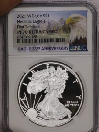 2021 W Silver Eagle First Release Type 1 PF70 NGC Eagle Label