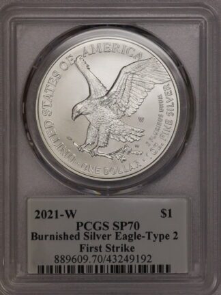 2021 W Silver Eagle Burnished  Type 2 SP70 PCGS Damstra Signed