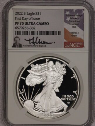 2022 S Silver Eagle First Day Issue PF70 NGC Uram Signed