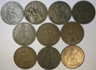 1891 to 1967 Ten Different Great Britain Large Pennies