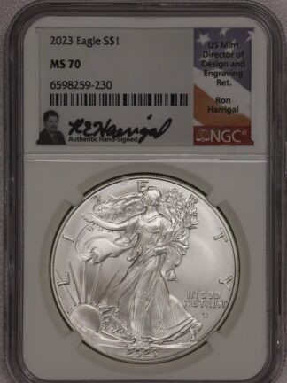 2023 Silver Eagle MS70 NGC Harrigal Signed