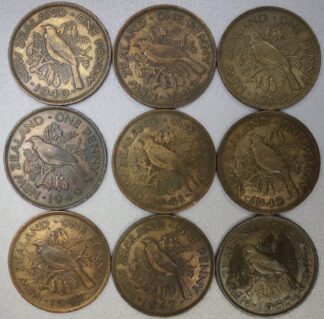 1940 to 1960 Ten Different New Zealand Large Pennies with Issues