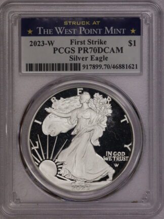 2023 S Silver Eagle PR70 PCGS West point Mint Blue Label