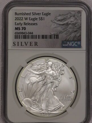 Auction - 2022 W Silver Eagle Early Release Burnished MS70 NGC Toning
