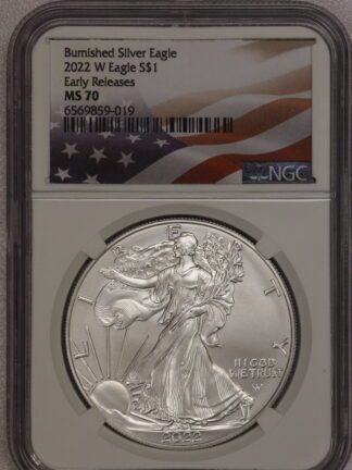 2022 W Silver Eagle Early Releases MS70 NGC Flag Label White