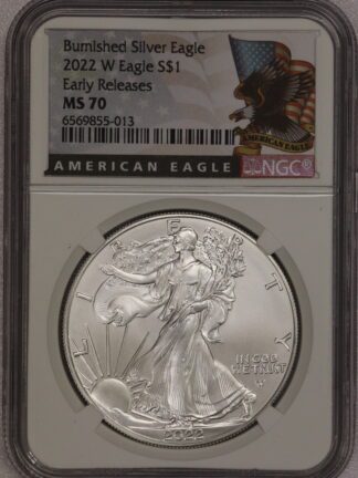 2022 W Silver Eagle Early Releases Burnished MS70 NGC Flying Eagle Flag Label