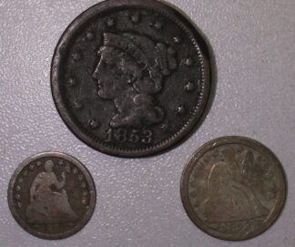 AUCTION-  1853 Large Cent, 1853 W/Arrows Seated Half Dime & 1853 W/Arrows Seated Dime All Circulated