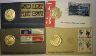 Six (6) Bicentennial Bronze US Mint Medals and US Stamps First Day Issue, 1972-1976