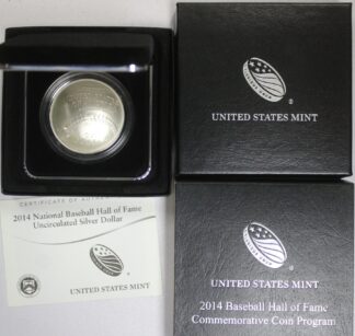 2014 Uncirculated Baseball Hall of Fame Uncirculated Silver Dollar OGP