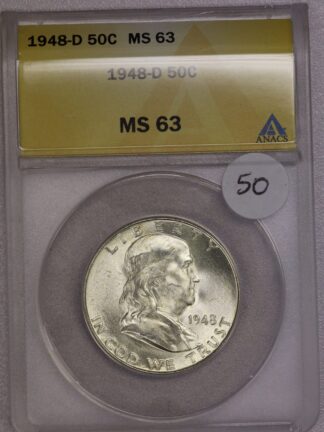 1948-D Franklin Half Dollar ANACS MS63