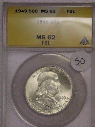 1949 Franklin Half Dollar ANACS MS62 FBL