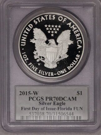2015 W Proof Silver Eagle PCGS PR70 DCAM Denver - Philadelphia