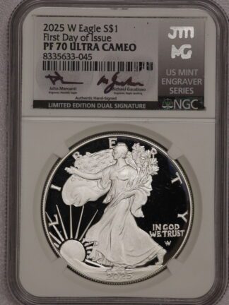 2025 W Silver Eagle US Mint Engravers Mercanti Gaudioso PF70 NGC