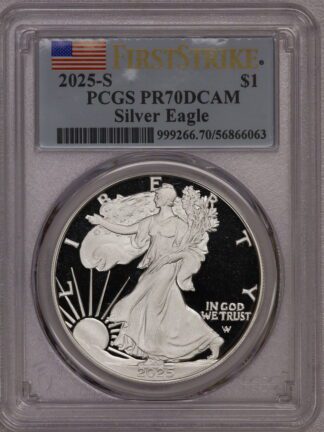 2025 S Silver Eagle FirstStrike Flag Label PR70 PCGS