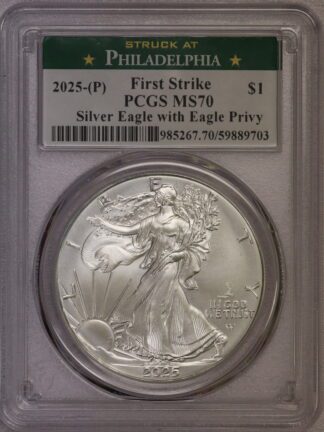 2025 P Silver Eagle Eagle Privy Philadelphia Green Label MS70 PCGS