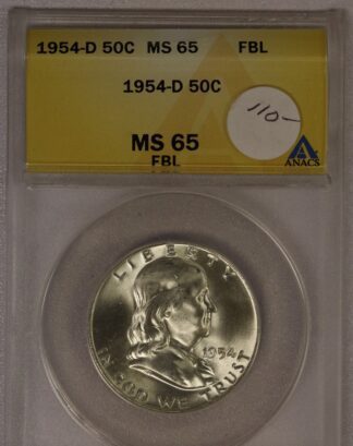 1954-D Franklin Half Dollar ANACS MS65 FBL