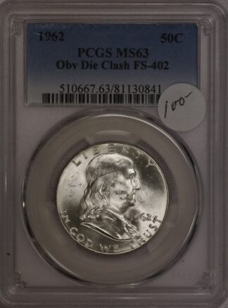 1962 Franklin Half PCGS MS63 Obv Die Clash FS-402