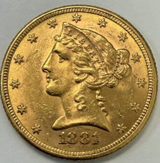 1884 $5 Gold Liberty Half Eagle AU Light Scratch