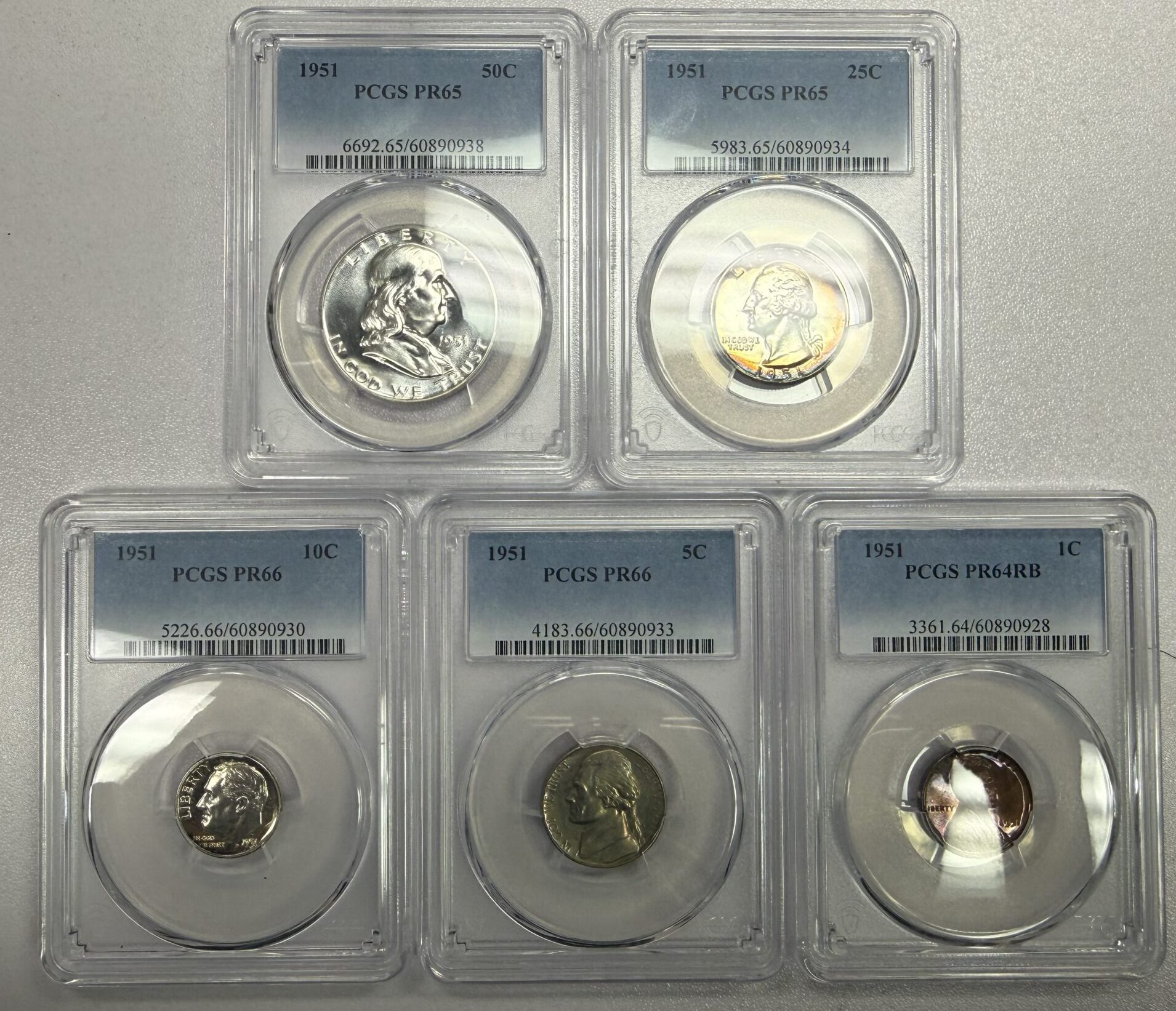 1951 Proof Set 5 Coins PCGS Graded