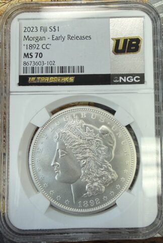 2023 "1892 CC Morgan Dollar" Fiji .999 Troy oz Silver MS70 NGC UB