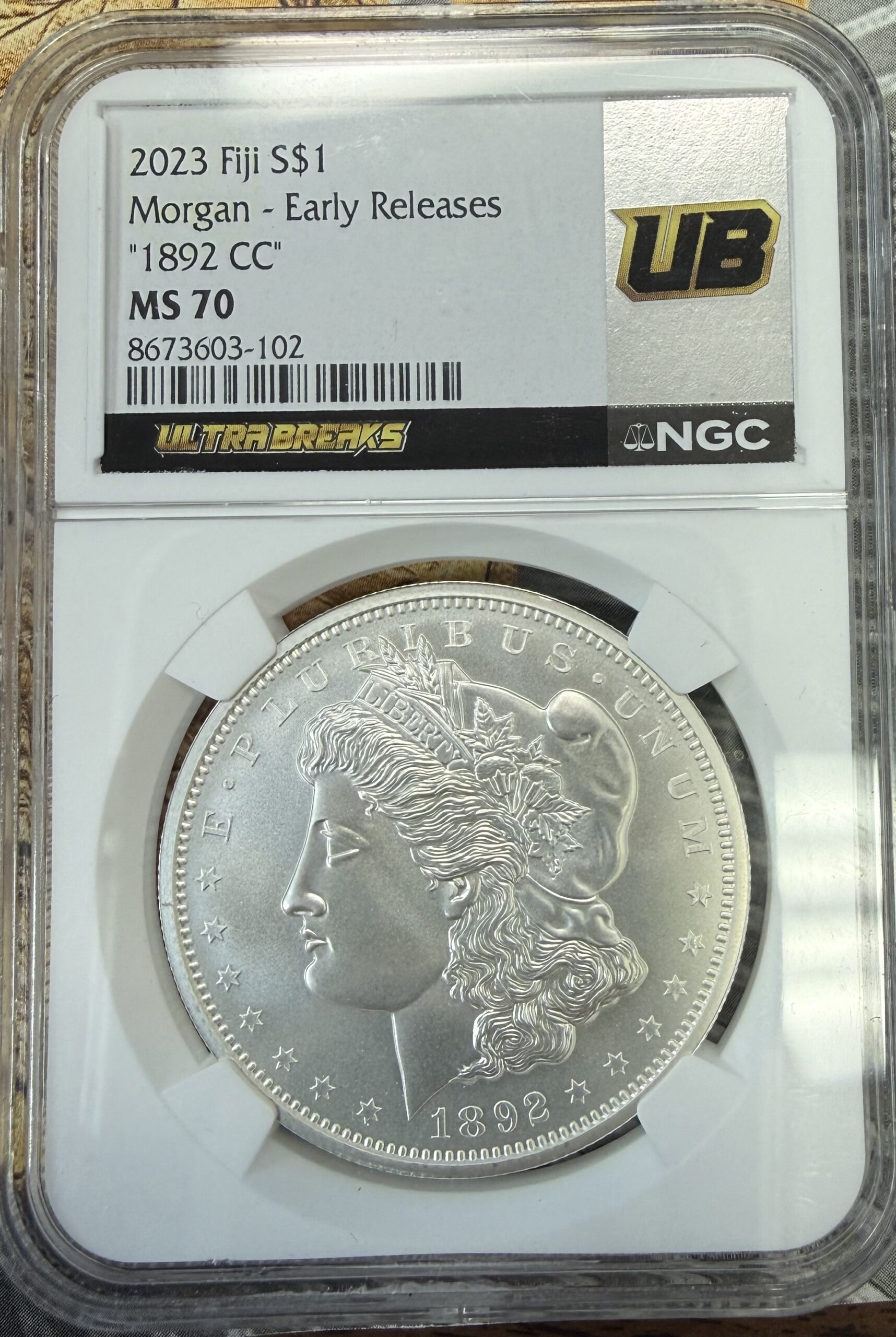 2023 "1892 CC Morgan Dollar" Fiji .999 Troy oz Silver MS70 NGC UB