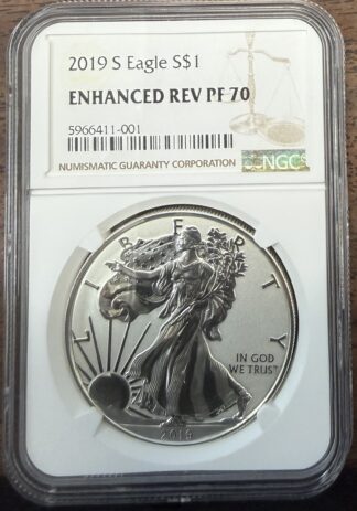 (1) 2019 S Reverse Enhanced Proof Silver Eagle NGC PF70
