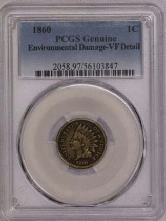 1860 Indian Head Cent Round Bust VF Environmental Damage PCGS