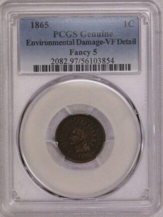 1865 Fancy 5 Indian Head Cent VF Environmental Damage PCGS