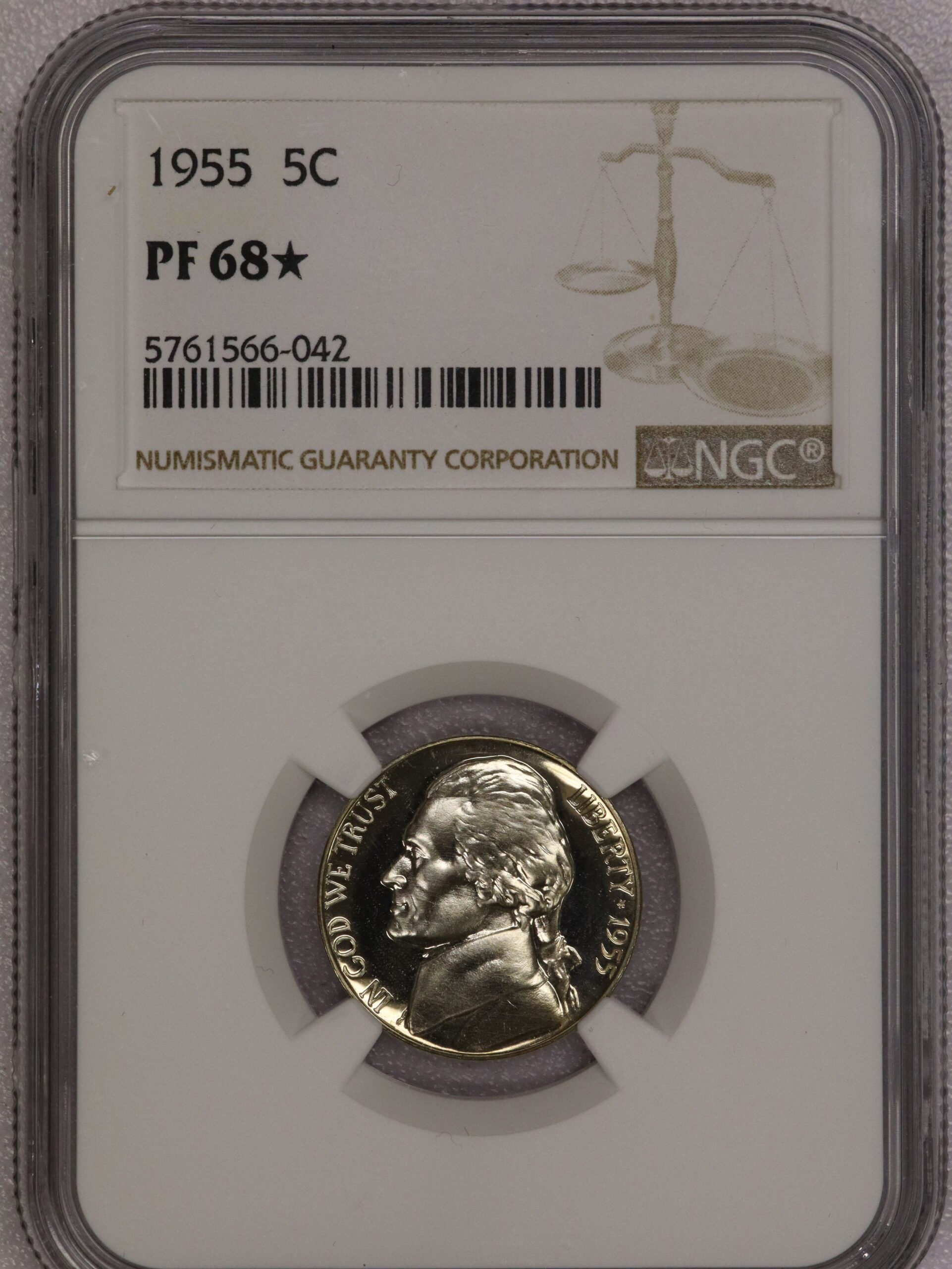 1955 Jefferson Nickel NGC PF 68*