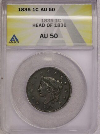1835 Large Cent ANACS AU50 Head of 1836
