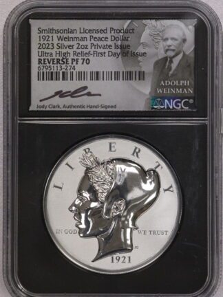 2023 Weinman Peace Dollar Two Ounce Silver Private Issue Ultra High Relief NGC Reverse PF70