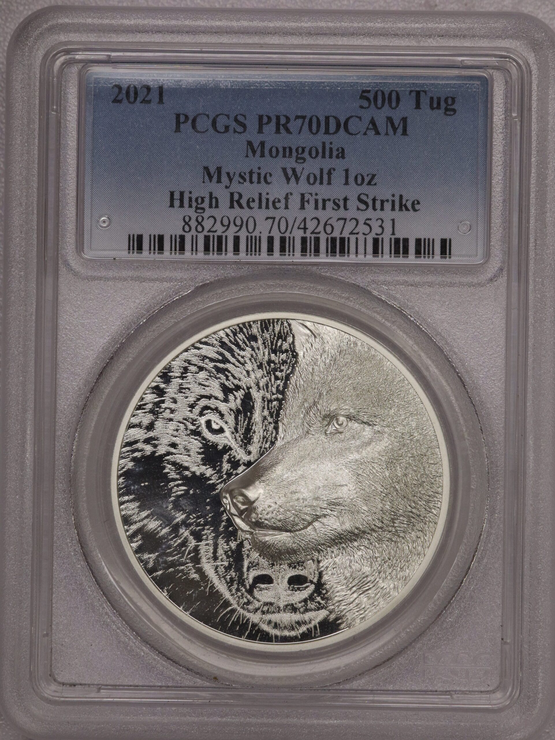 2021 Mongolia Mystic Wolf One Ounce Silver High Relief First