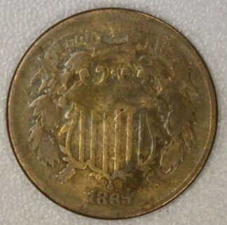 AUCTION-   1865 Two Cent Piece Circulated & Cleaned