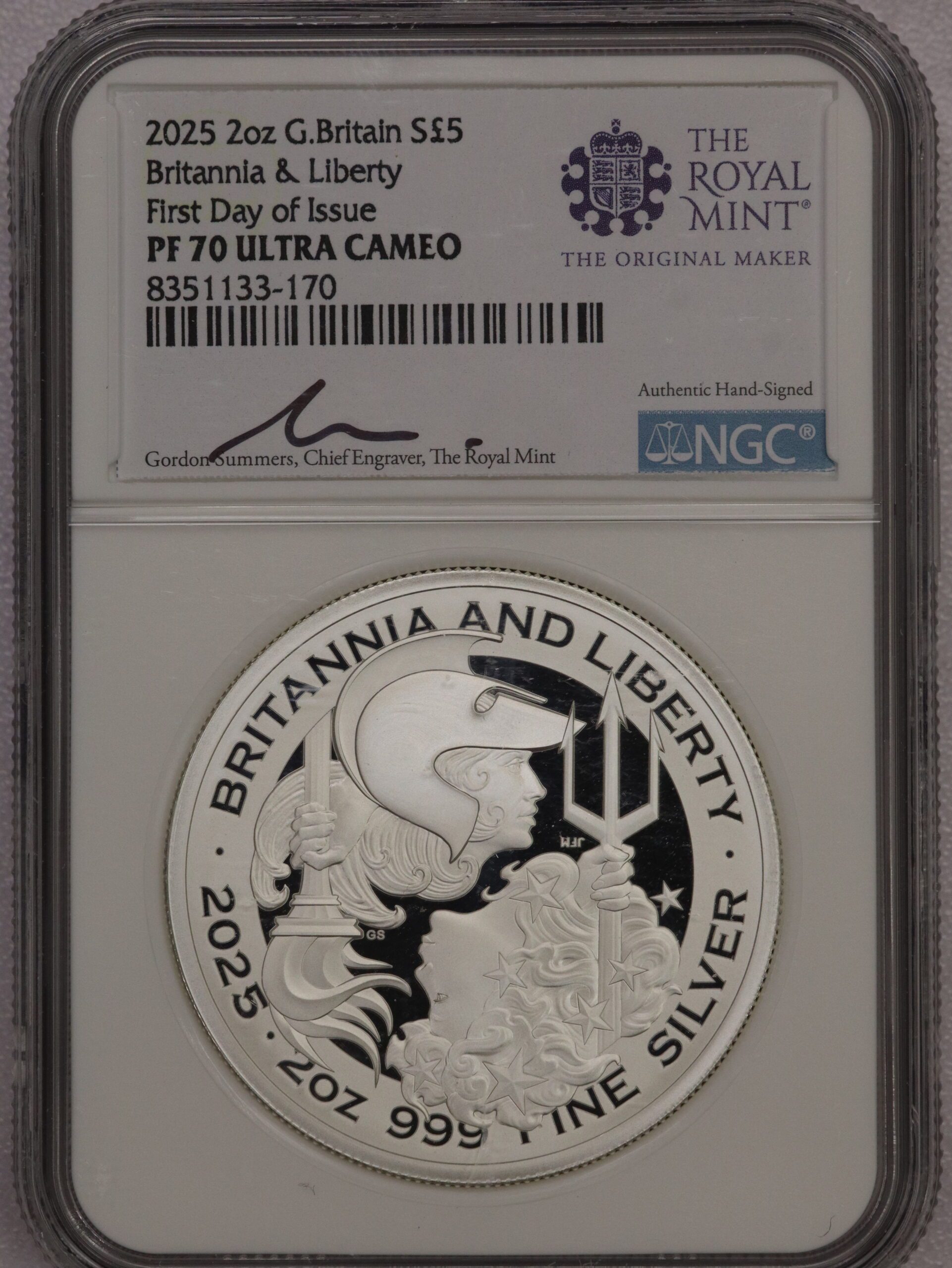 2025 Britannia & Liberty 2 oz Silver G. Britain PF70