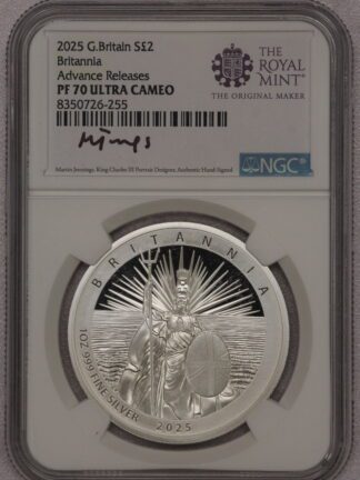 2025 Britannia 1 oz Silver Advanced Release Jennings G. Britain PF70
