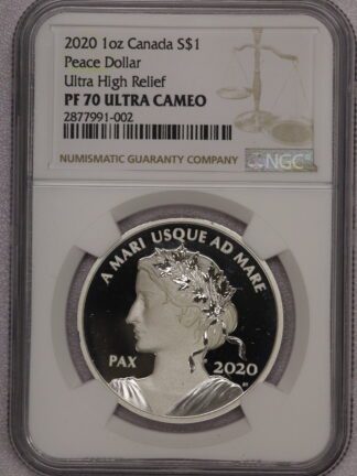 2020 1 oz Silver Peace Dollar Canada PF70 NGC