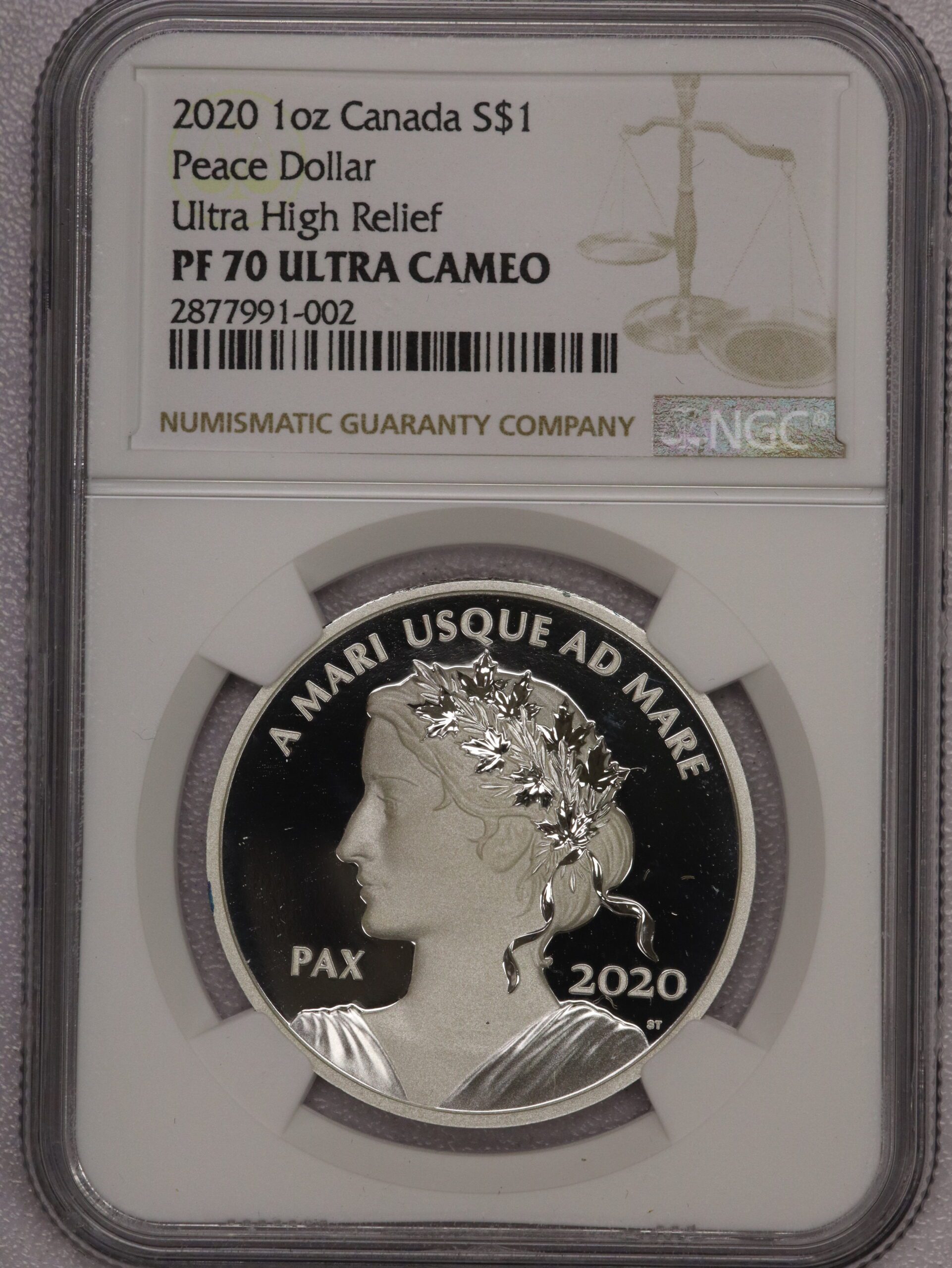 2020 1 oz Silver Peace Dollar Canada PF70 NGC