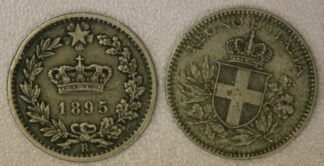 1895 & 1919 Italy 20 Centesimi Coins. The 1919 is Overstruck on the 1895