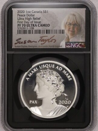 2020 1 oz Silver Peace Dollar Canada PF70 NGC Taylor Signed BLACK Label