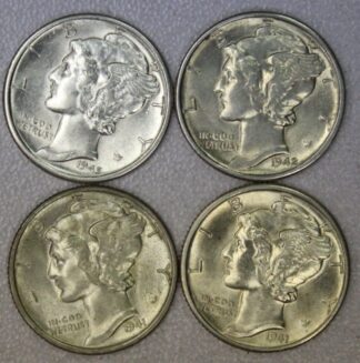1941, 1941-D, 1942 & 1945-D Mercury Dimes UNC
