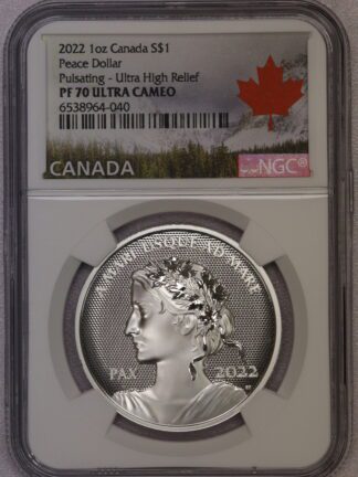 2022 1 oz Silver Peace Dollar Canada PF70 NGC Maple Leaf White Label