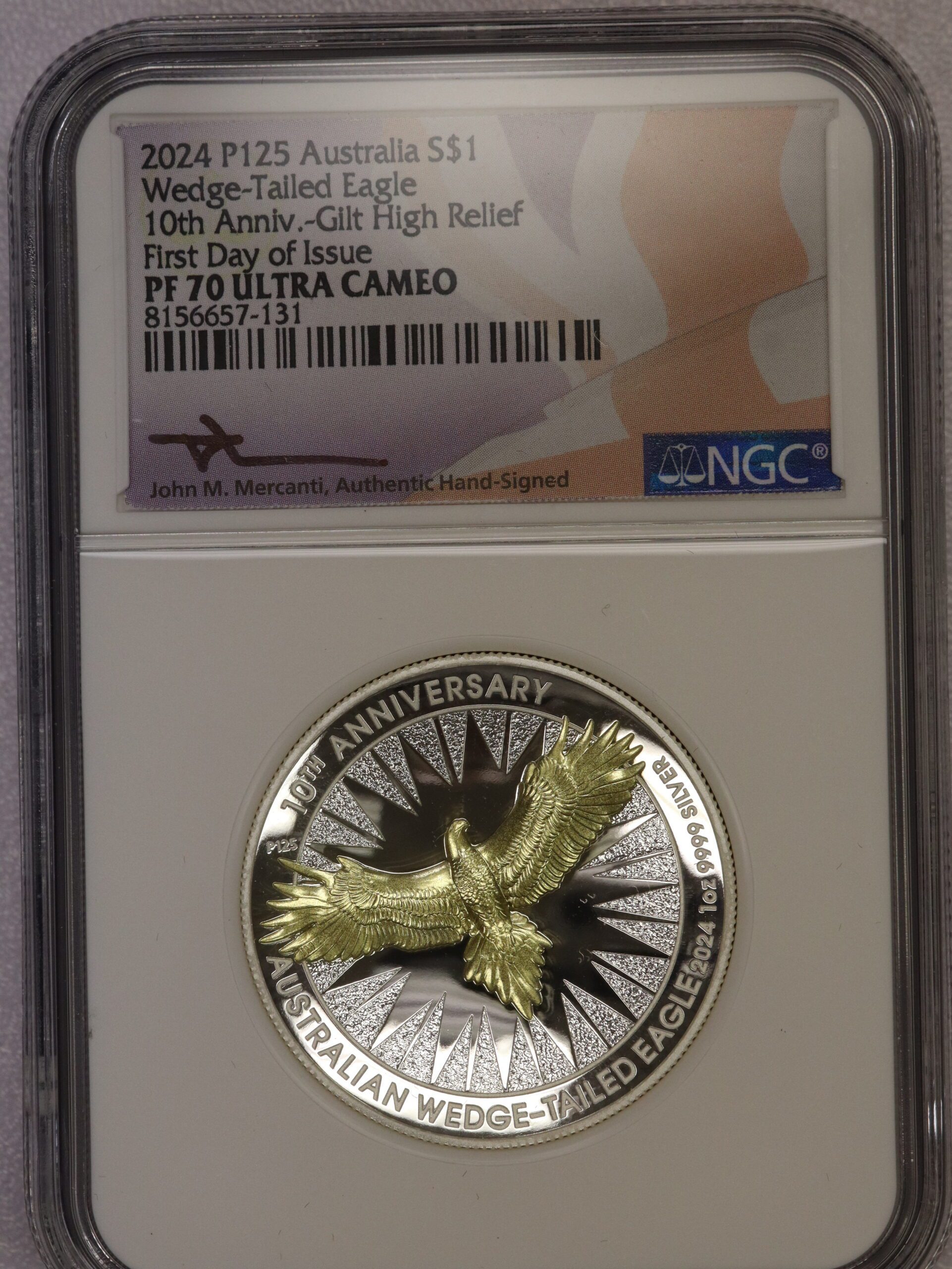 2024 Australian Wedge-Tailed Eagle 10th Anniv Gilt High Relief FDOI NGC PF 70 UC