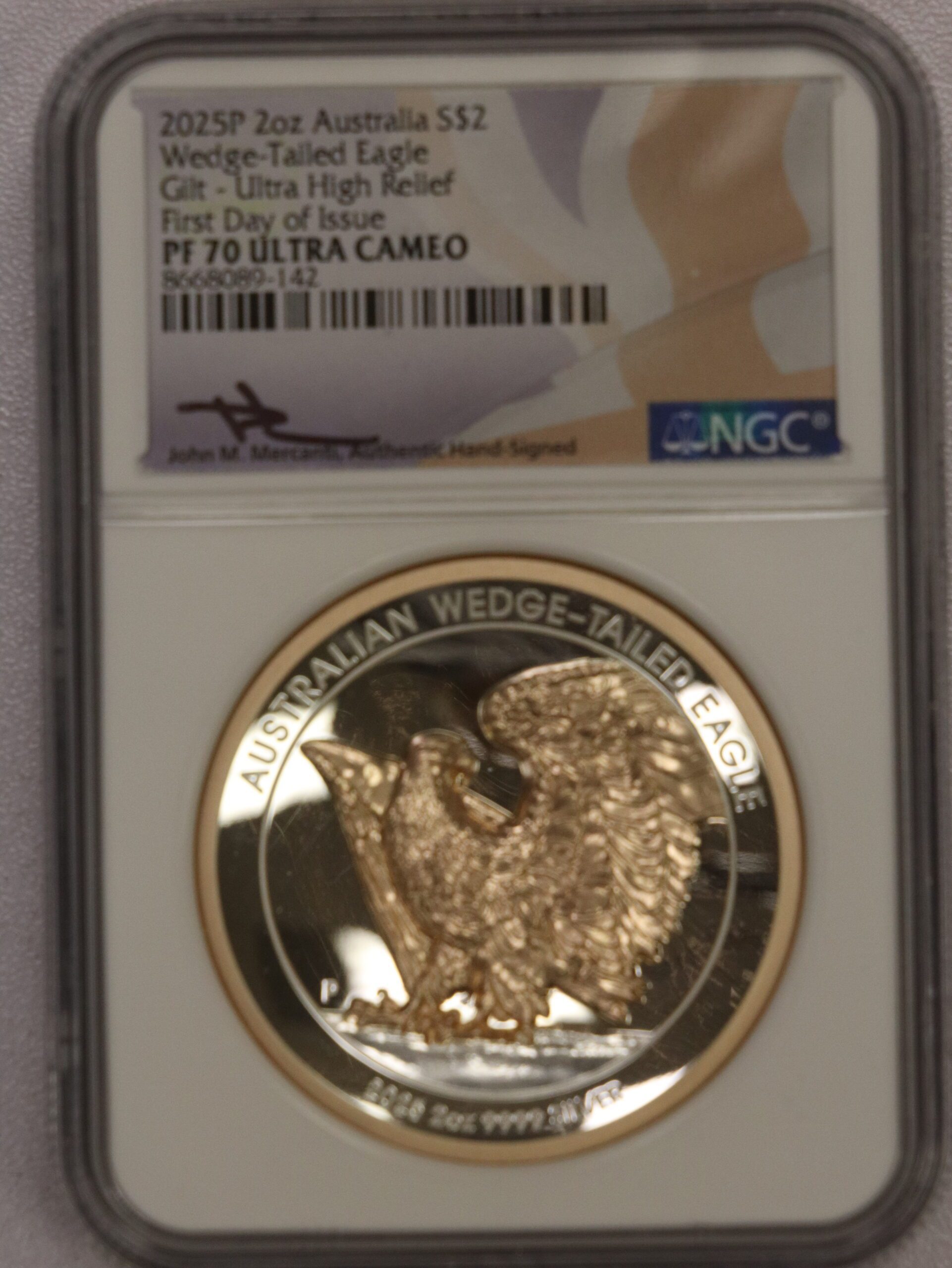 2025 Australian $2 2 Oz Wedge-Tailed Eagle Gilt-Ultra High Relief FDOI NGC PF70 UC