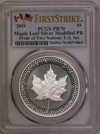 2019 Pride Of Two Nations Silver $5 Maple Leaf Modified PF70 PCGS Firststrike