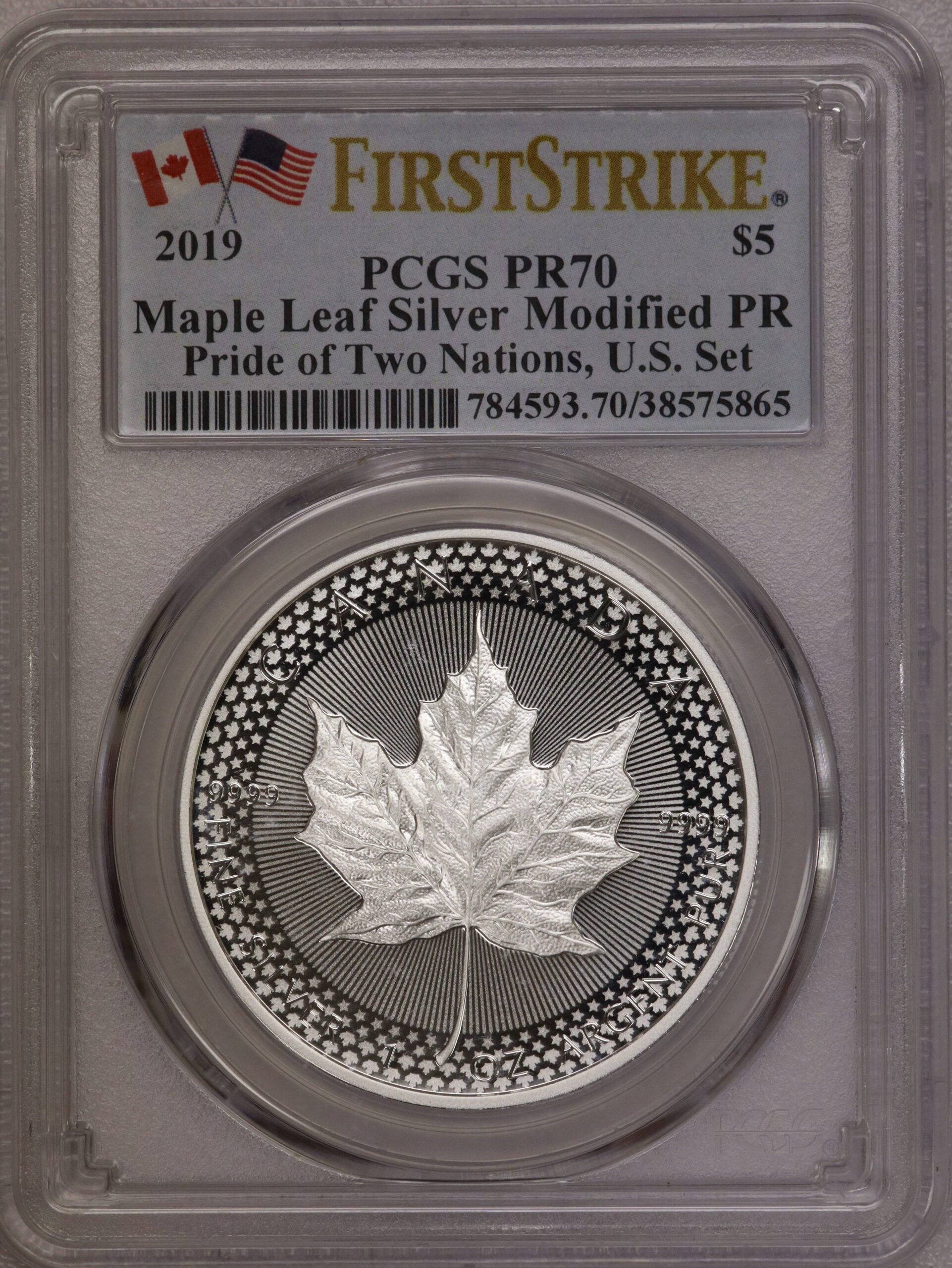 2019 Pride Of Two Nations Silver $5 Maple Leaf Modified PF70 PCGS Firststrike