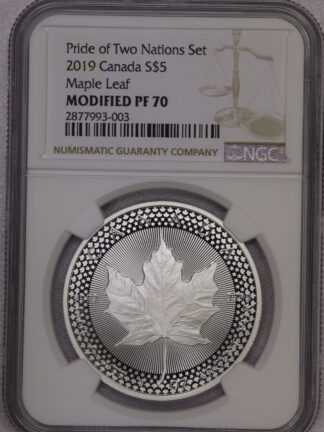 2019 Pride Of Two Nations Silver $5 Maple Leaf Modified PF70 NGC White Label