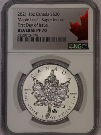 2021 Silver $20 Maple Leaf Rev PR70 NGC Super Incuse