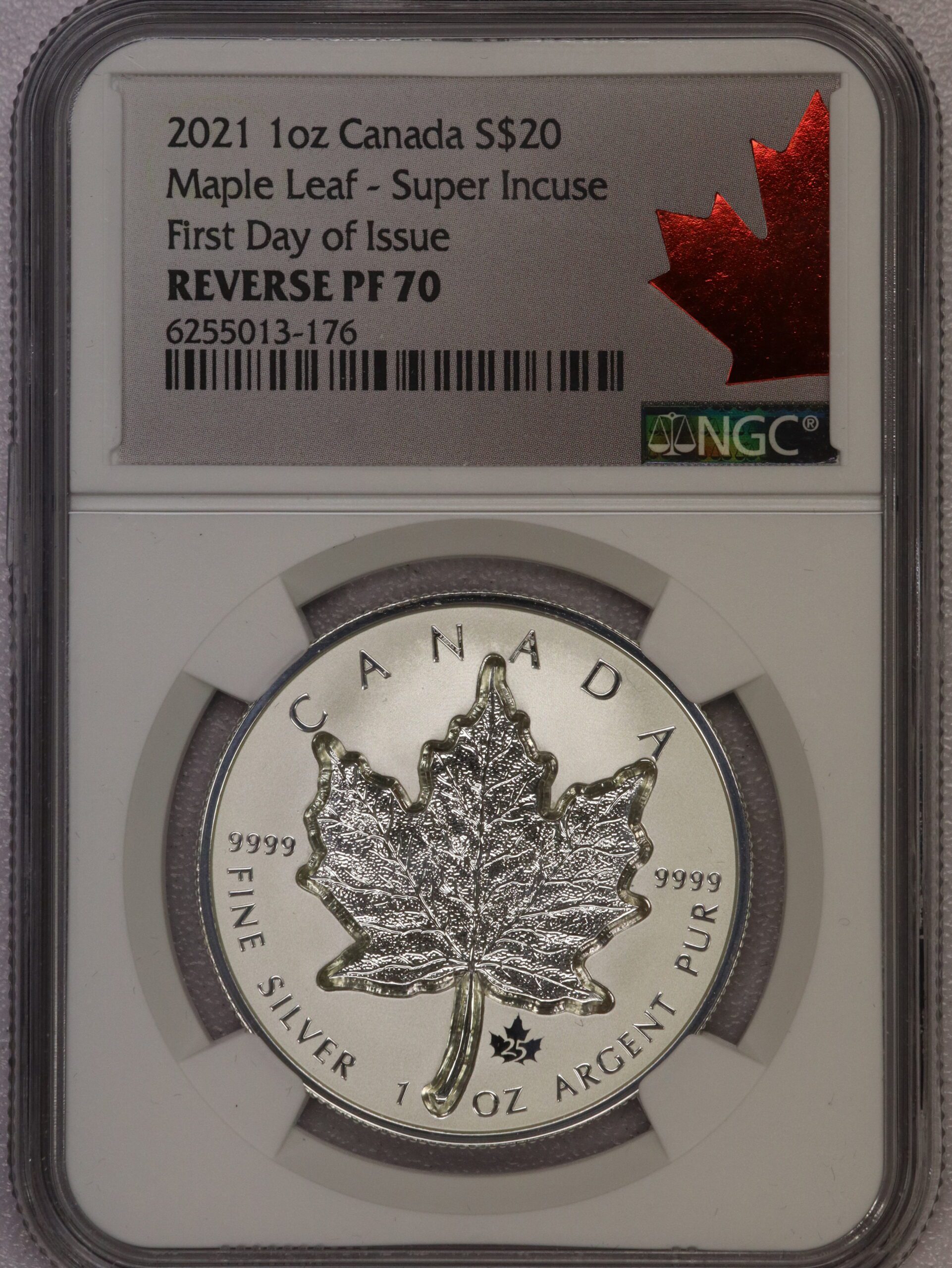 2021 Silver $20 Maple Leaf Rev PR70 NGC Super Incuse