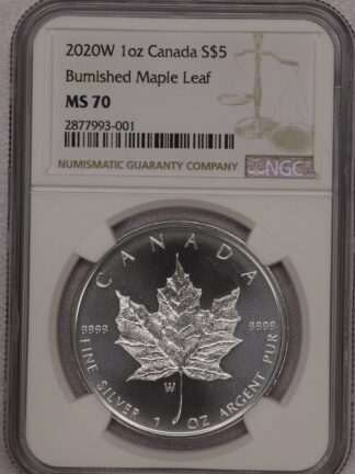 2022W Bunished Silver $5 Maple Leaf MS70 NGC